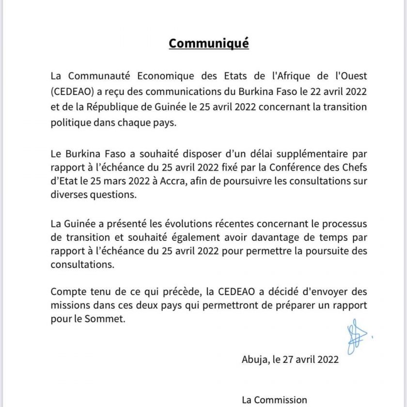 Transition : Le Burkina Faso et la Guinée demandent un nouveau délai à la Cedeao.