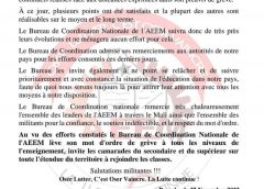 Mali – Ecole : #AEEM lève son mot d’ordre de grève à tous les niveaux de l’enseignement, et elle invite les élèves et étudiants à regagner les classes dès demain lundi 28 novembre 2022 sur l’ensemble du territoire national.