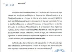 Niger : La junte militaire nigérienne a donné à l’ambassadeur de #France au Niger un ultimatum de 48 heures pour quitter le territoire.